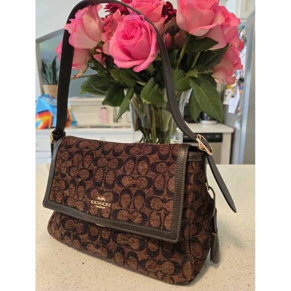 Coach Etta Flap Shoulder Bag in Signature Chenille Truffle CCe58IMA7U - Picture 4 of 5